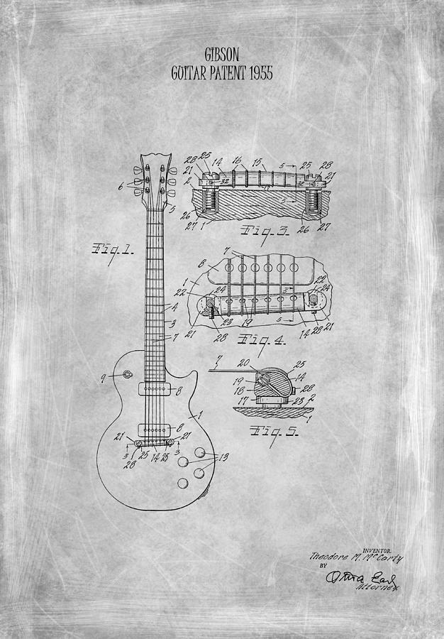 Guitar Photograph - Gibson Guitar Patent from 1955 by Mark Rogan