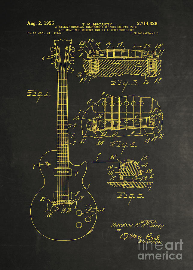 Gibson Les Paul Guitar Blueprint  Gibson Guitar Patent