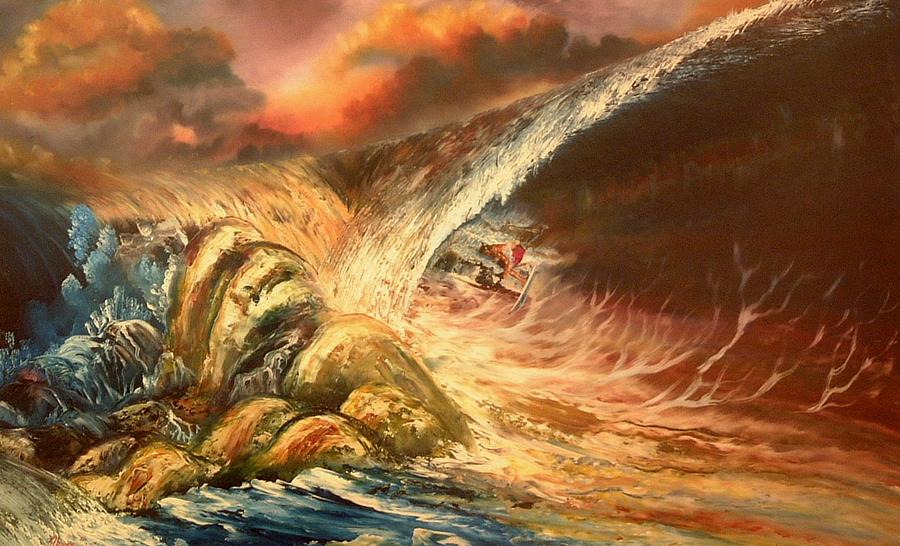 Gigantic Surfers Wave Painting by Benito Alonso