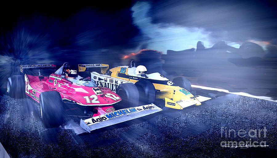 Gilles Villeneuve v Rene Arnoux Digital Art by Roger Lighterness