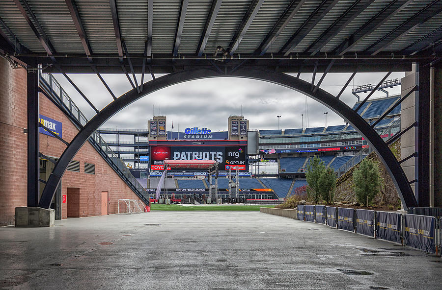 Gillette Stadium And The Four Super Bowl Banners Photograph