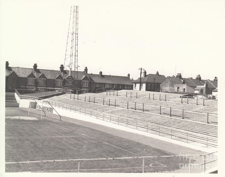 Gillingham - Priestfield Stadium - Town End Terrace 1 - BW - August 1969 Photograph by Legendary Football Grounds