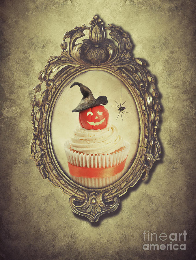 Halloween Photograph - Gilt Frame With Halloween Cupcake by Amanda Elwell