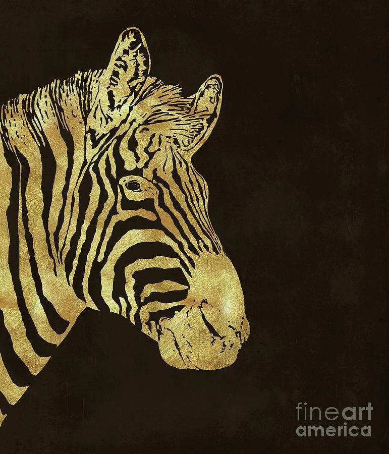 Gilt Zebra, African wildlife, wild animal in painted gold Painting by Tina Lavoie
