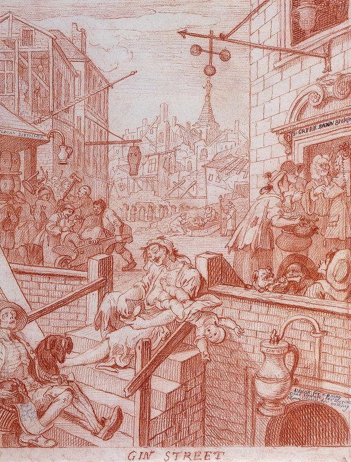 Gin Street Drawing by William Hogarth