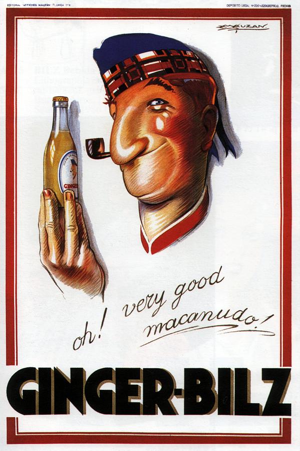 Ginger Bilz - Sailor with a bottle of Ginger Ale - Vintage Advertising Poster by Achille Mauzan Mixed Media by Studio Grafiikka