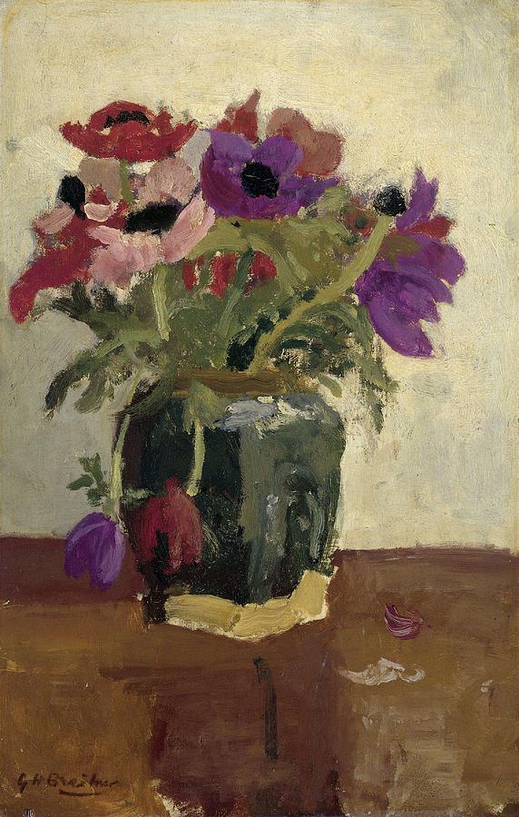 Ginger pot with anemones, George Hendrik Breitner, ca. 1900 - ca. 1923 Painting by Celestial Images