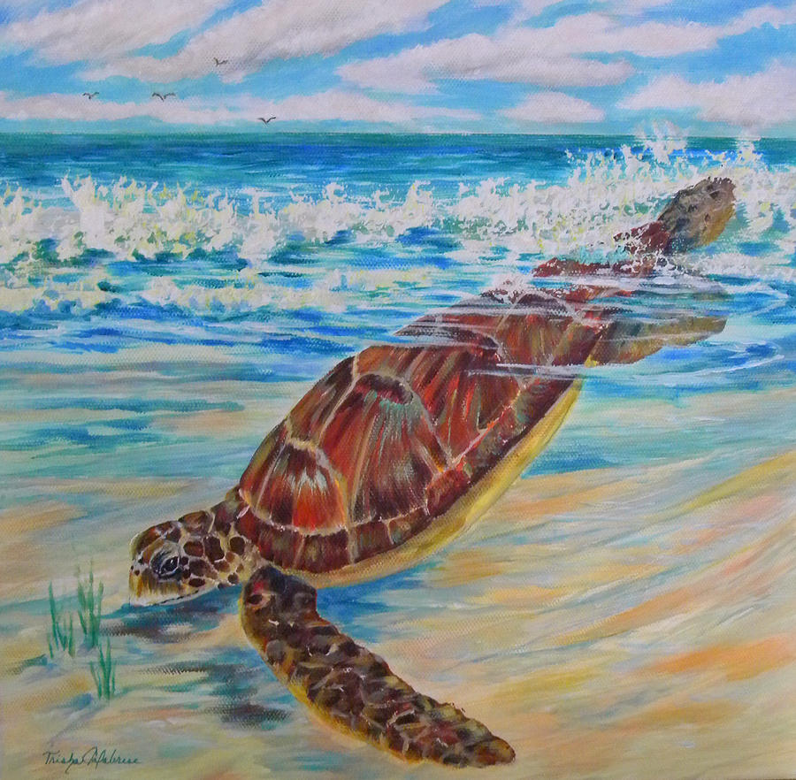 Ginger the Sea Turtle Making a Splash Painting by Trisha Calabrese ...