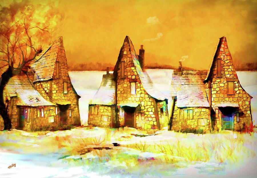 Fantasy Painting - Gingerbread Cottages by Valerie Anne Kelly