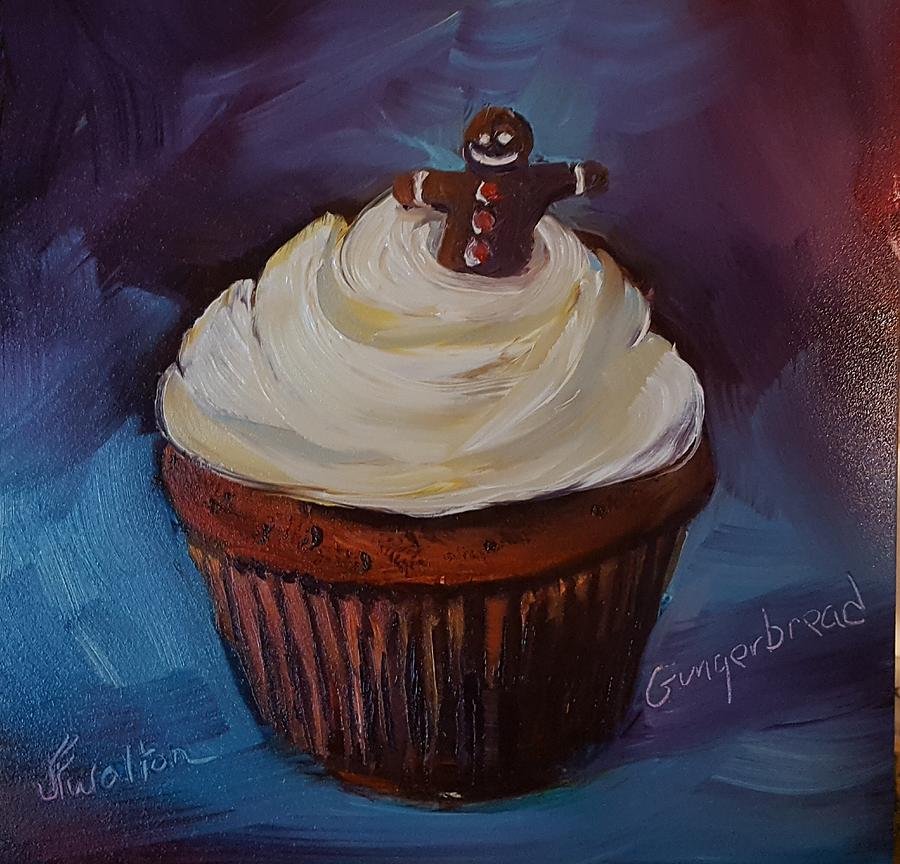 Gingerbread cupcake Painting by Judy Fischer Walton
