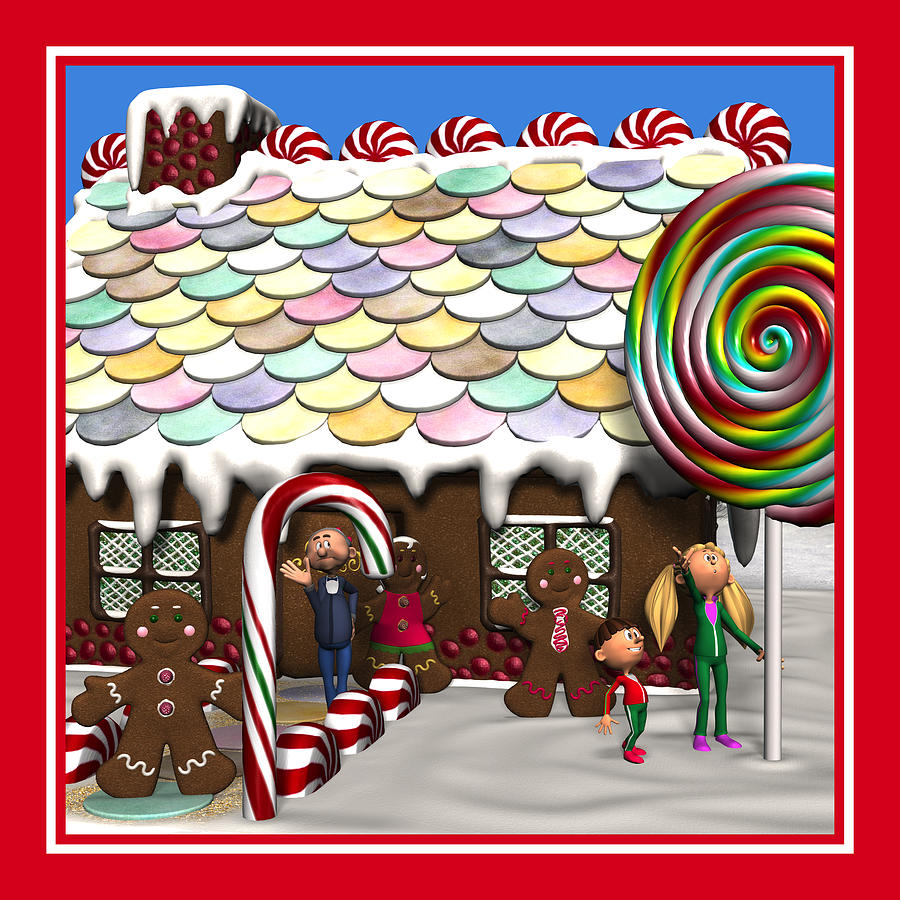 Gingerbread House Christmas Scene Digital Art by Judi Suni Hall