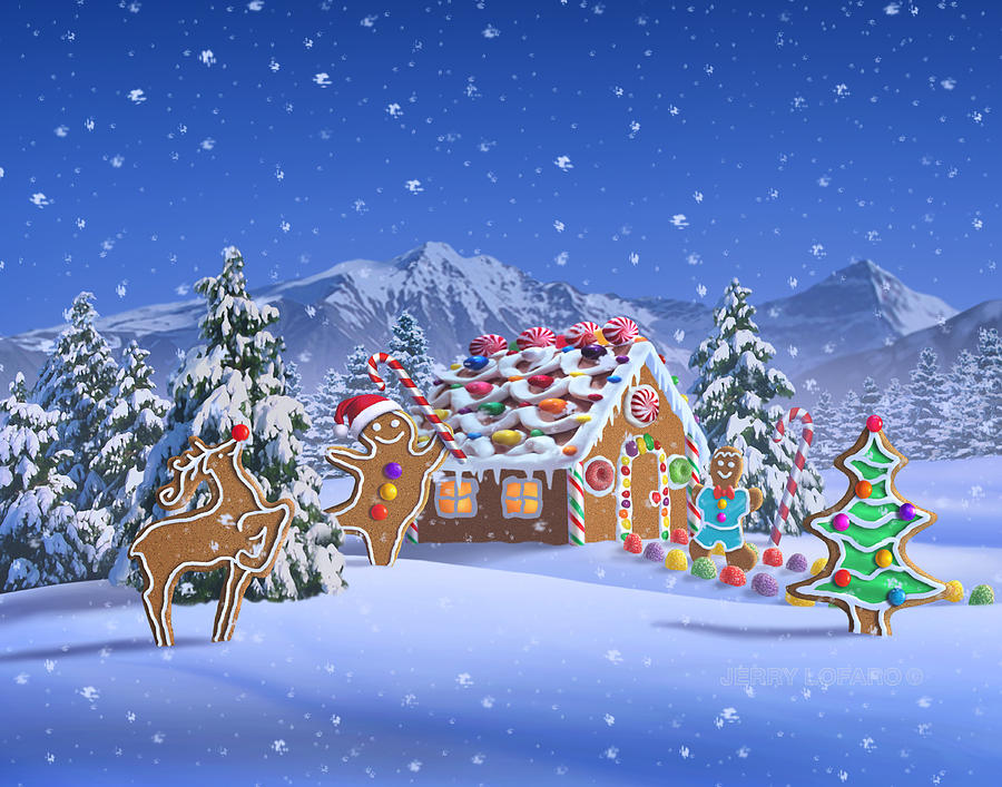 Christmas Digital Art - Gingerbread House by Jerry LoFaro