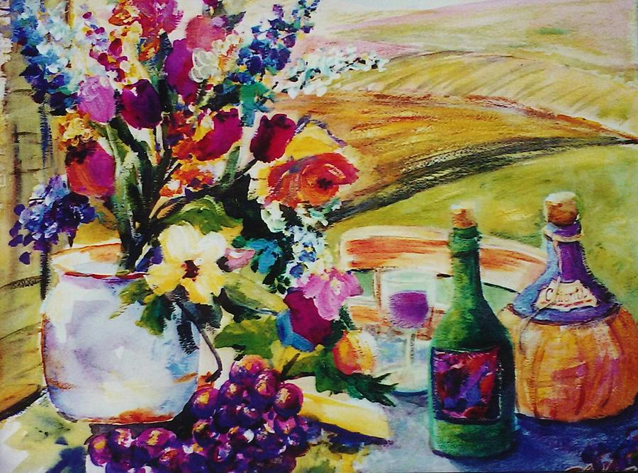 Giovannas Chianti and Flowers Painting by Tf Bailey