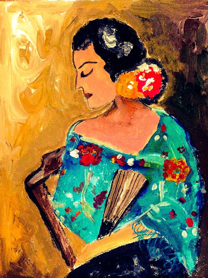 Gipsy Painting - Gipsy Girl with a Fan by Ashes Rose