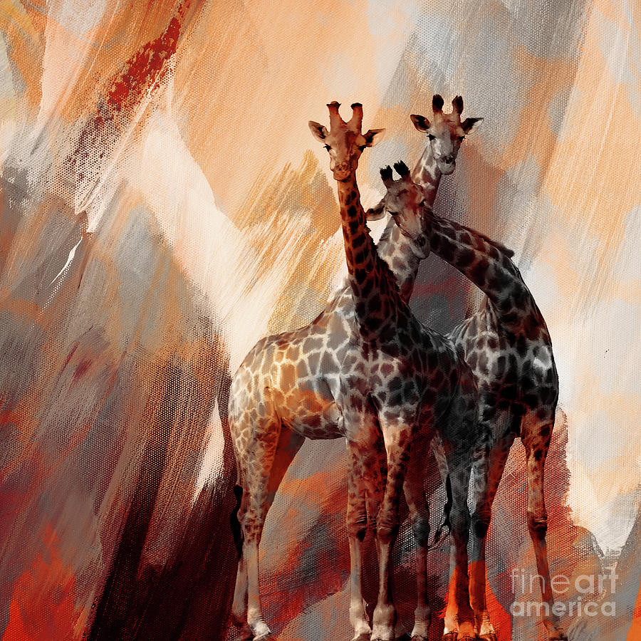 Giraffe abstract art 002 Painting by Gull G