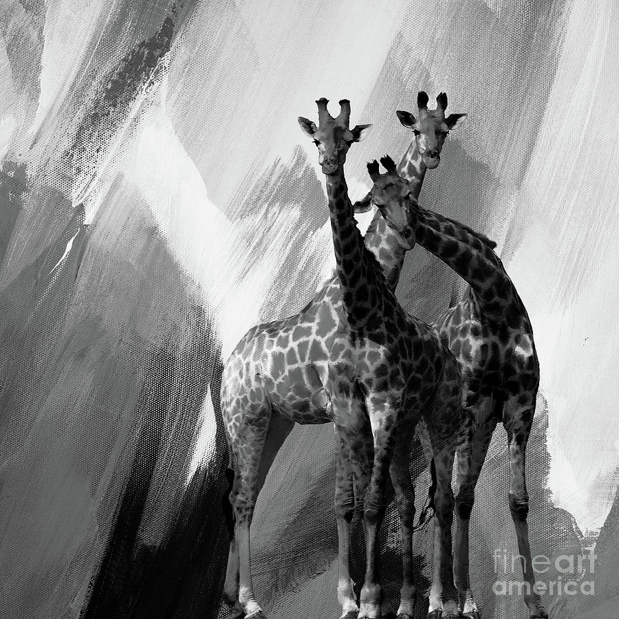 Giraffe abstract art black and White Painting by Gull G