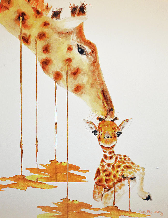 Giraffe And Baby Drips Painting by Ken Figurski