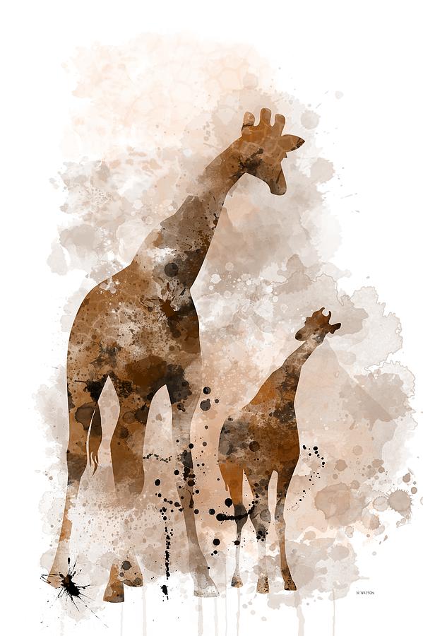 Giraffe and Baby Digital Art by Marlene Watson