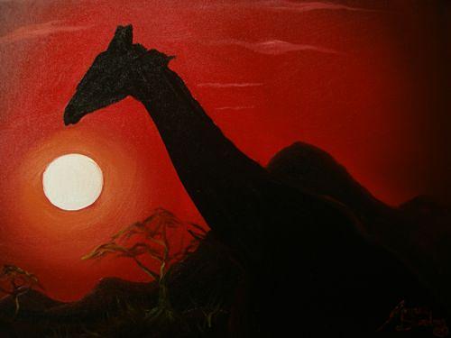 Giraffe At Sunset Painting by James Dunbar