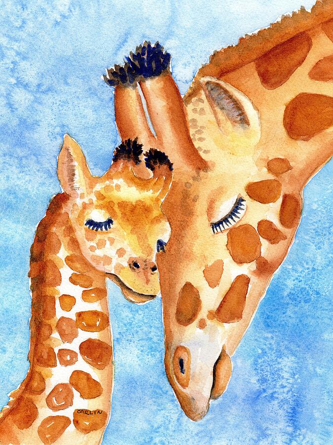 Giraffe Baby and Mother Painting by Carlin Blahnik CarlinArtWatercolor