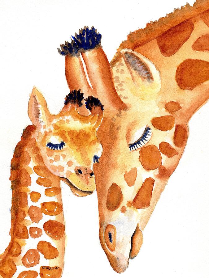 Giraffe Baby and Mother Zen Painting by Carlin Blahnik CarlinArtWatercolor
