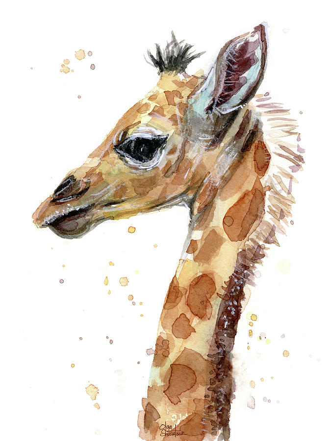 Giraffe Painting - Giraffe Baby Watercolor by Olga Shvartsur