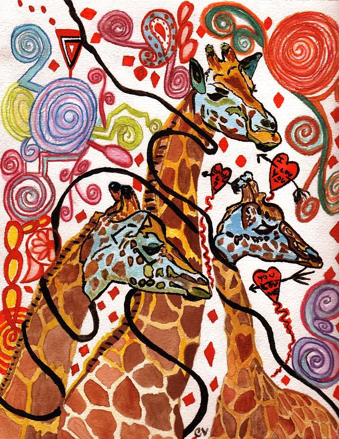 Giraffe Birthday Party Painting by Connie Valasco