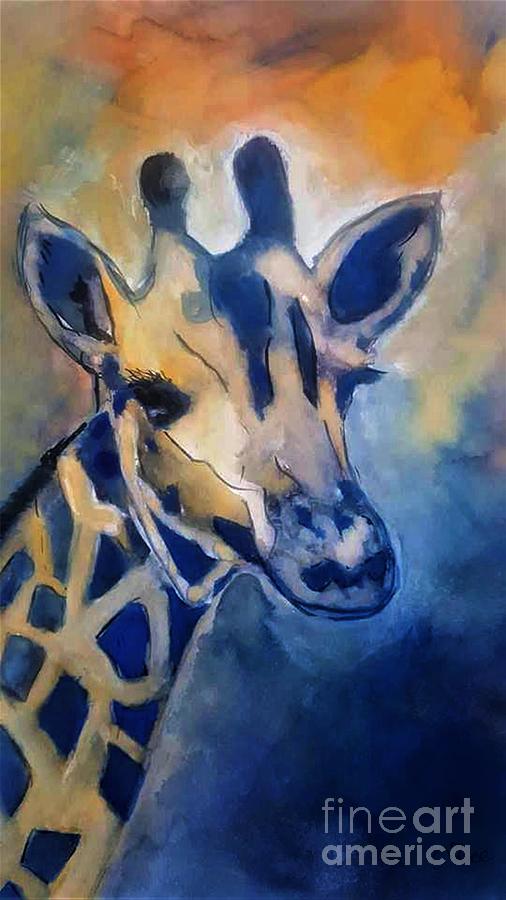 Giraffe Blues Painting by Tracey Lee Cassin