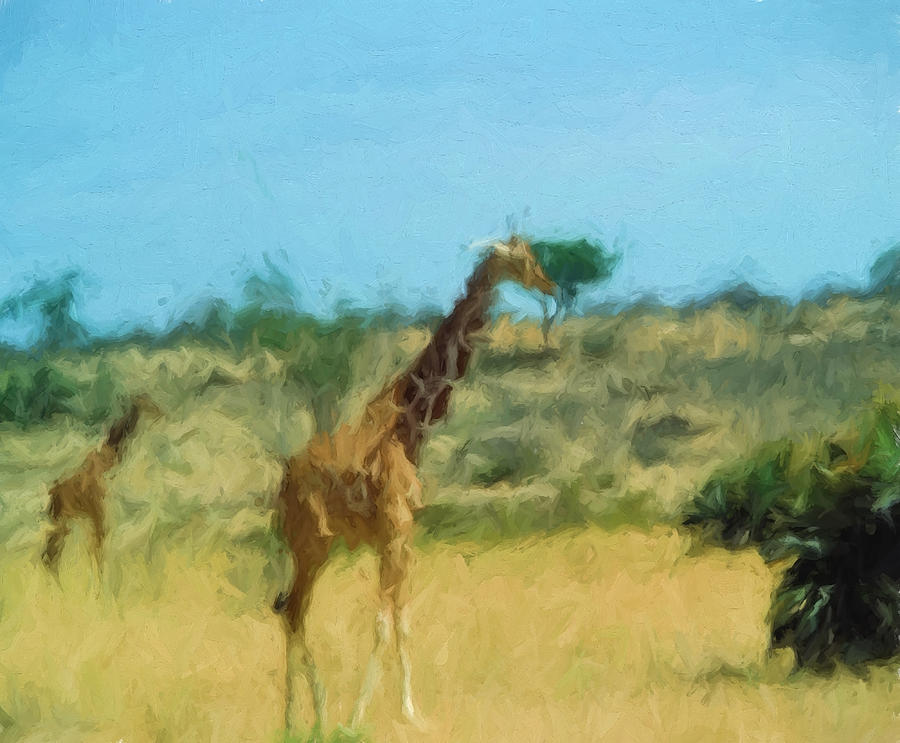 Giraffe Digital Painting Digital Art by Cathy Anderson