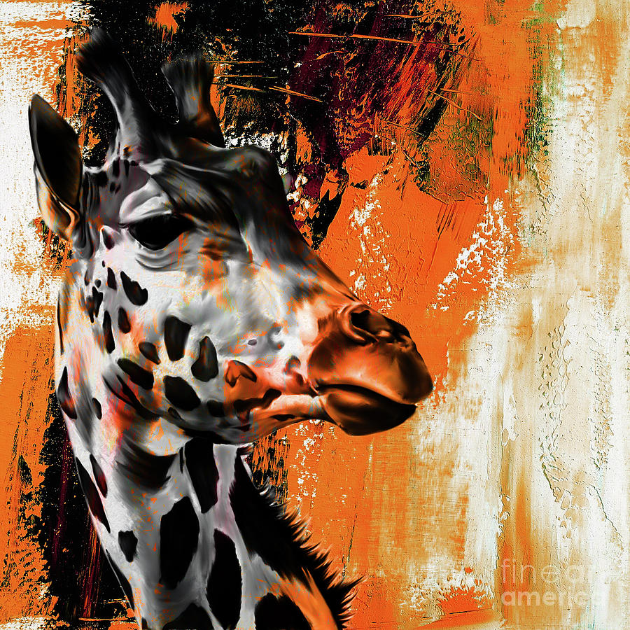 Giraffe face 01 Painting by Gull G