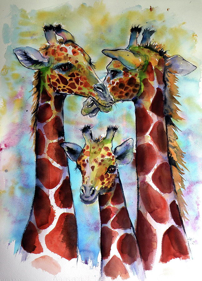 Giraffe family Painting by Kovacs Anna Brigitta