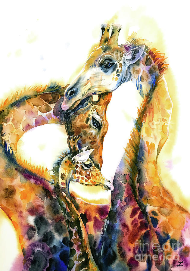 Giraffe Painting - Giraffe Family by Zaira Dzhaubaeva