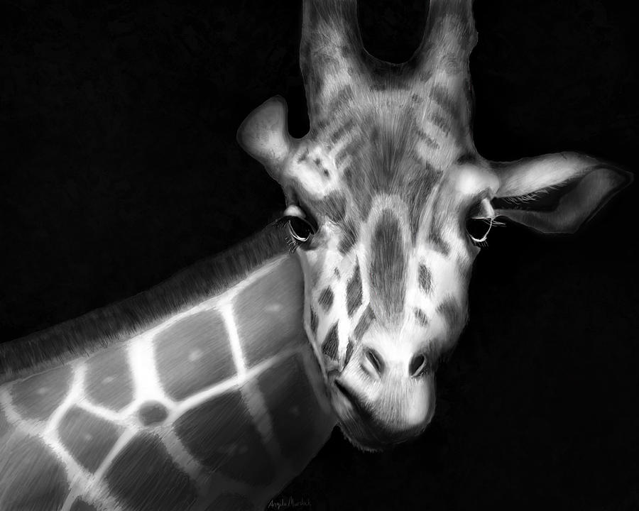 Animal Digital Art - Giraffe in Black and White by Angela Murdock