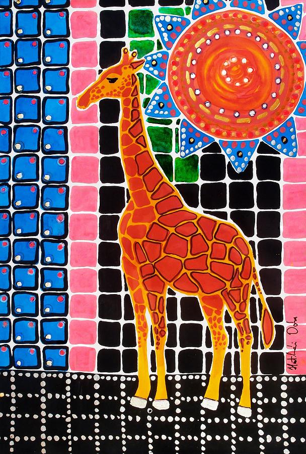 Giraffe in the Bathroom - Art by Dora Hathazi Mendes Painting by Dora Hathazi Mendes