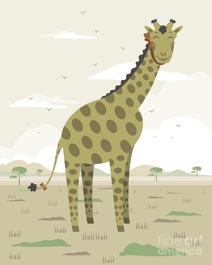 Giraffe in the savanna Painting by Pablo Romero