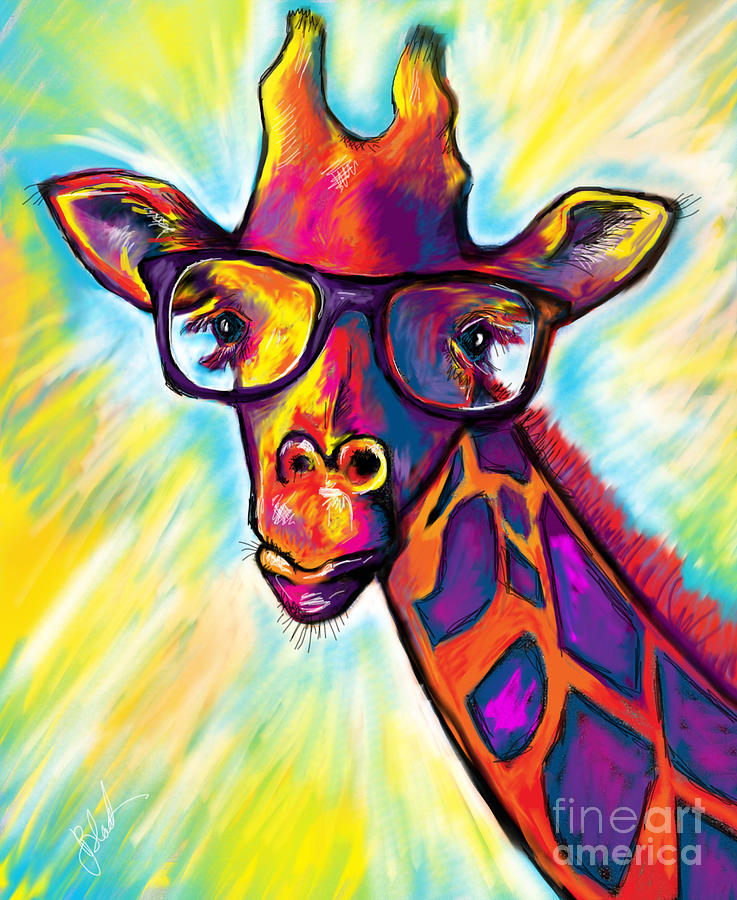 Nature Painting - Giraffe Wearing Glasses by Julianne Black DiBlasi