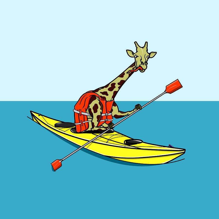 Giraffe Digital Art - Giraffe Kayaking by Early Kirky