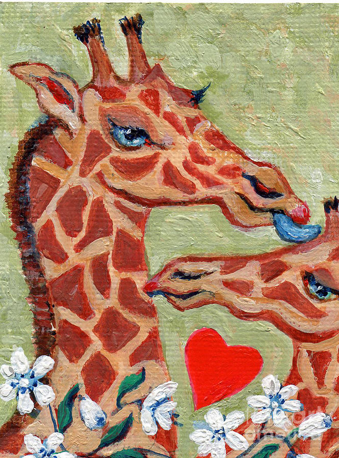Giraffe Kiss Painting by Doris Blessington