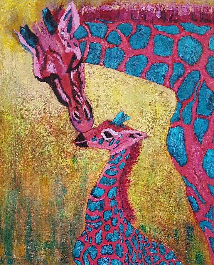 Giraffe Kisses 1 Painting by Cathy Maiorano - Pixels