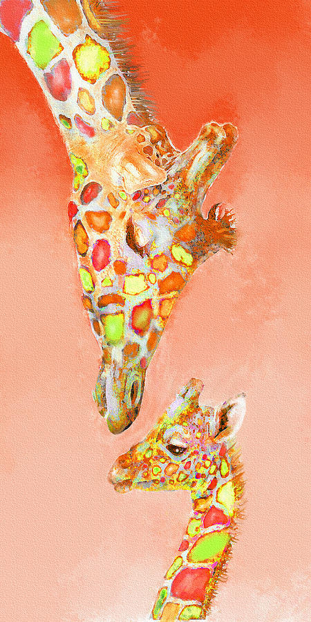 Giraffe Love- Orange Digital Art by Jane Schnetlage