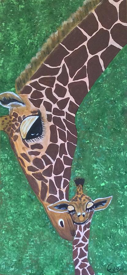 Giraffe mother and baby Painting by Eva-Marie Hambley