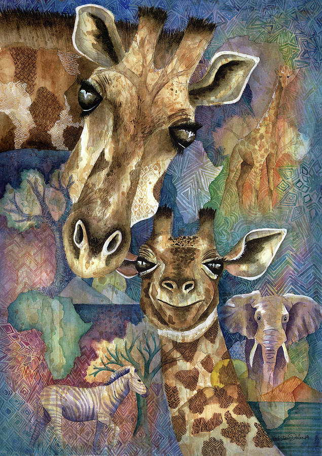 Giraffe Painting - Giraffe Mother and Daughter by Kristen Dahms Giraffe Painting - Giraffe Mother and Daughter by Kristen Dahms