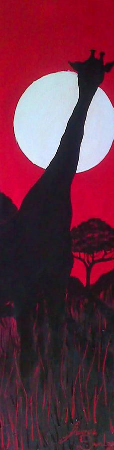 Giraffe Of Red African Sunset Painting by James Dunbar