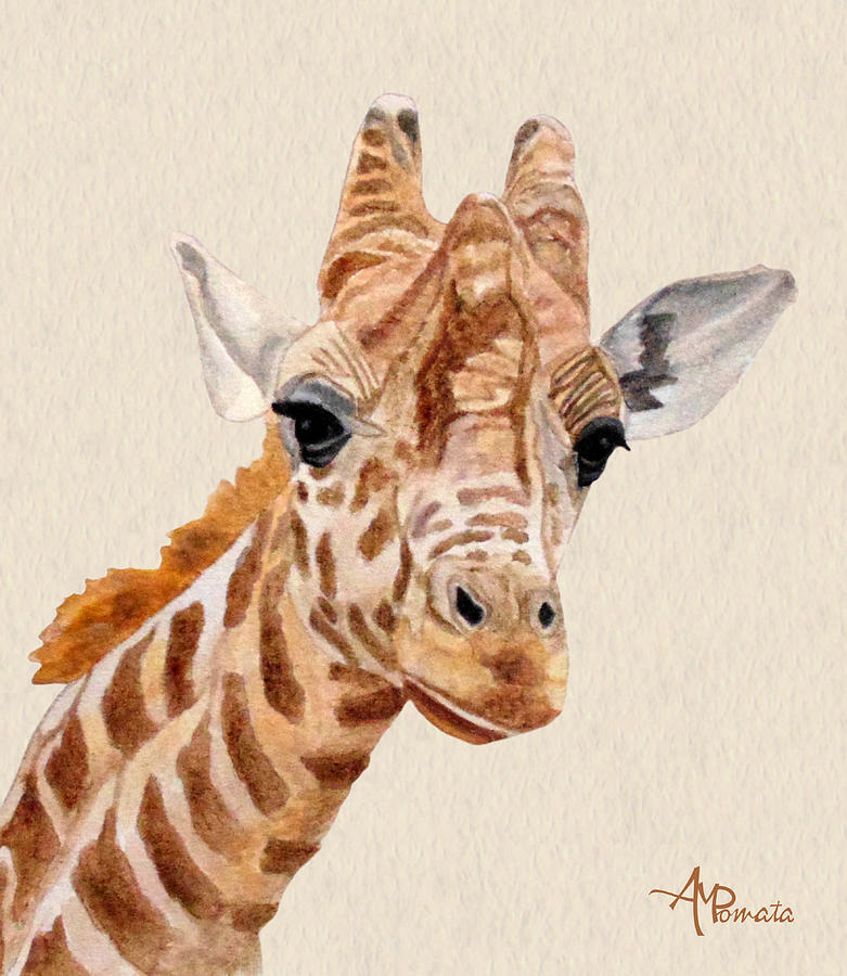 Giraffe Portrait Painting by Angeles M Pomata