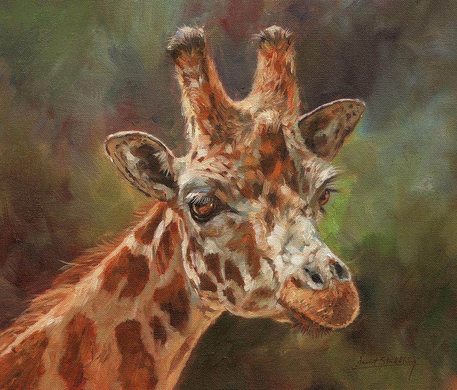 Giraffe Portrait Painting by David Stribbling