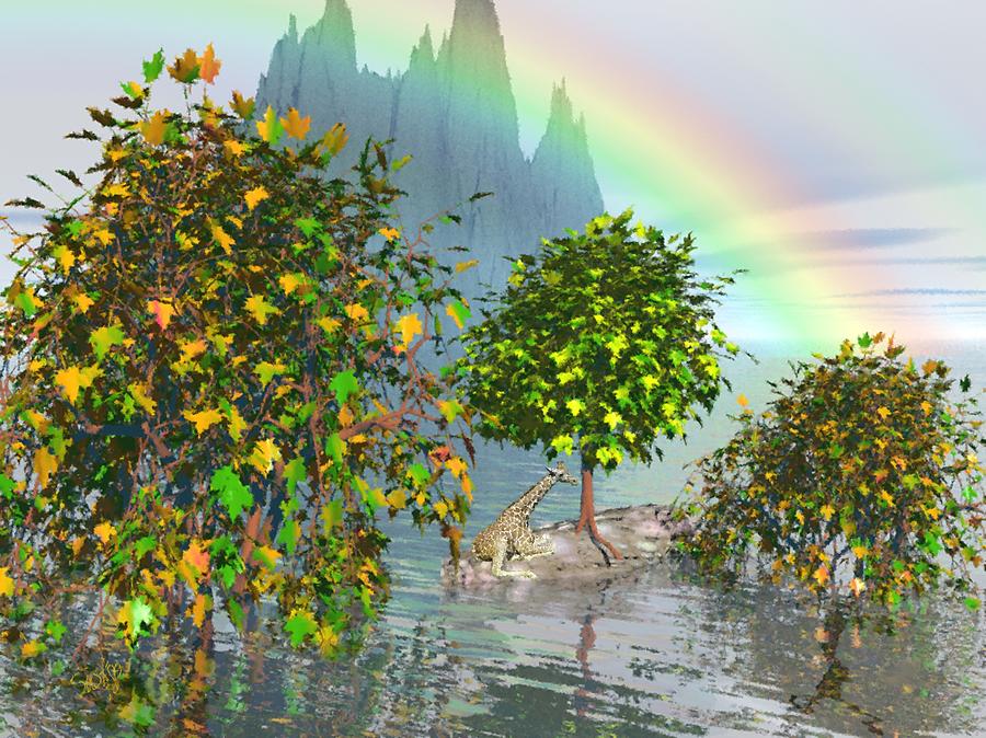 Nature Painting - Giraffe Rainbow Heaven by Susanna Katherine