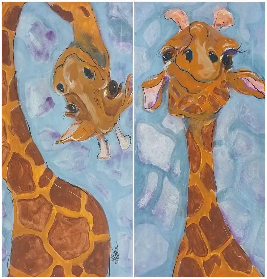 Giraffe Set Painting by Terri Einer