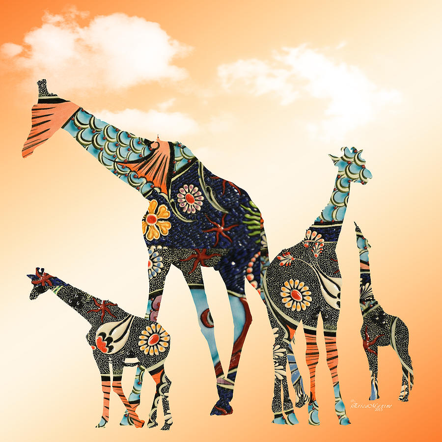 Abstract Digital Art - Giraffe Stroll by Ericamaxine Price