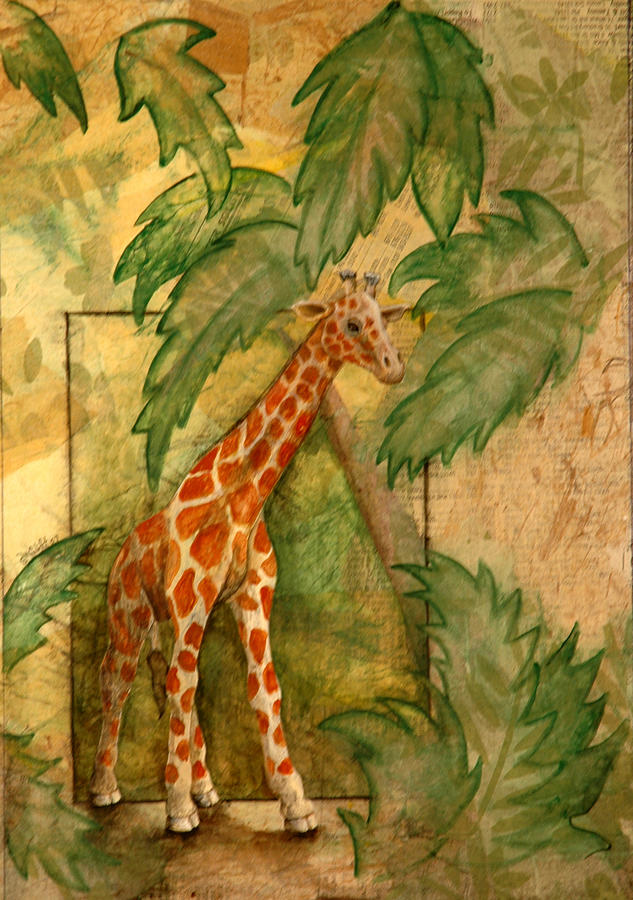 Giraffe Takes a Stroll Painting by Sandy Clift