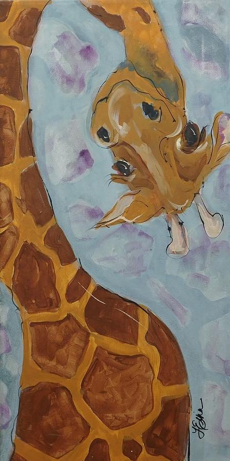 Giraffe Tall Painting by Terri Einer